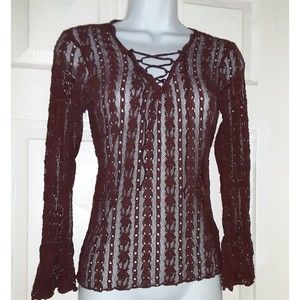 Y2K GUESS JEANS Long Sleeve Full Mesh Lace Top Blouse Shirt Women Small Stretch